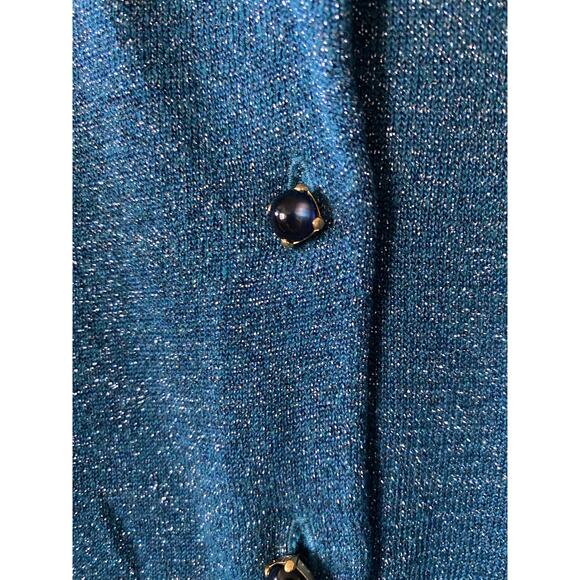 NWT Talbots Blue Glitter Metallic Jeweled Buttons Button Up Cardigan- Size Large - Picture 3 of 7